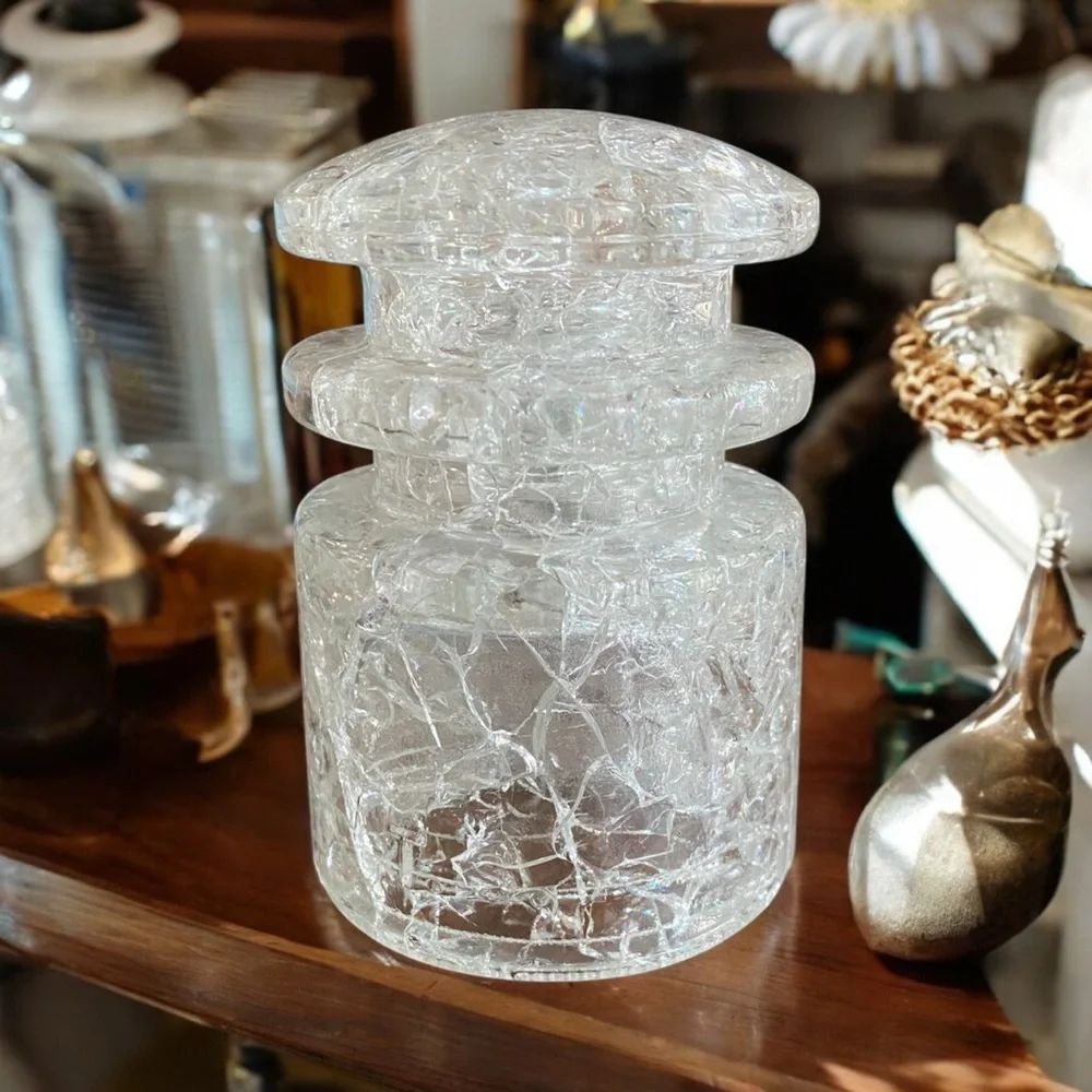 Vintage 1963 Hemingray 18 Clear Crackle Glass Insulator Deco